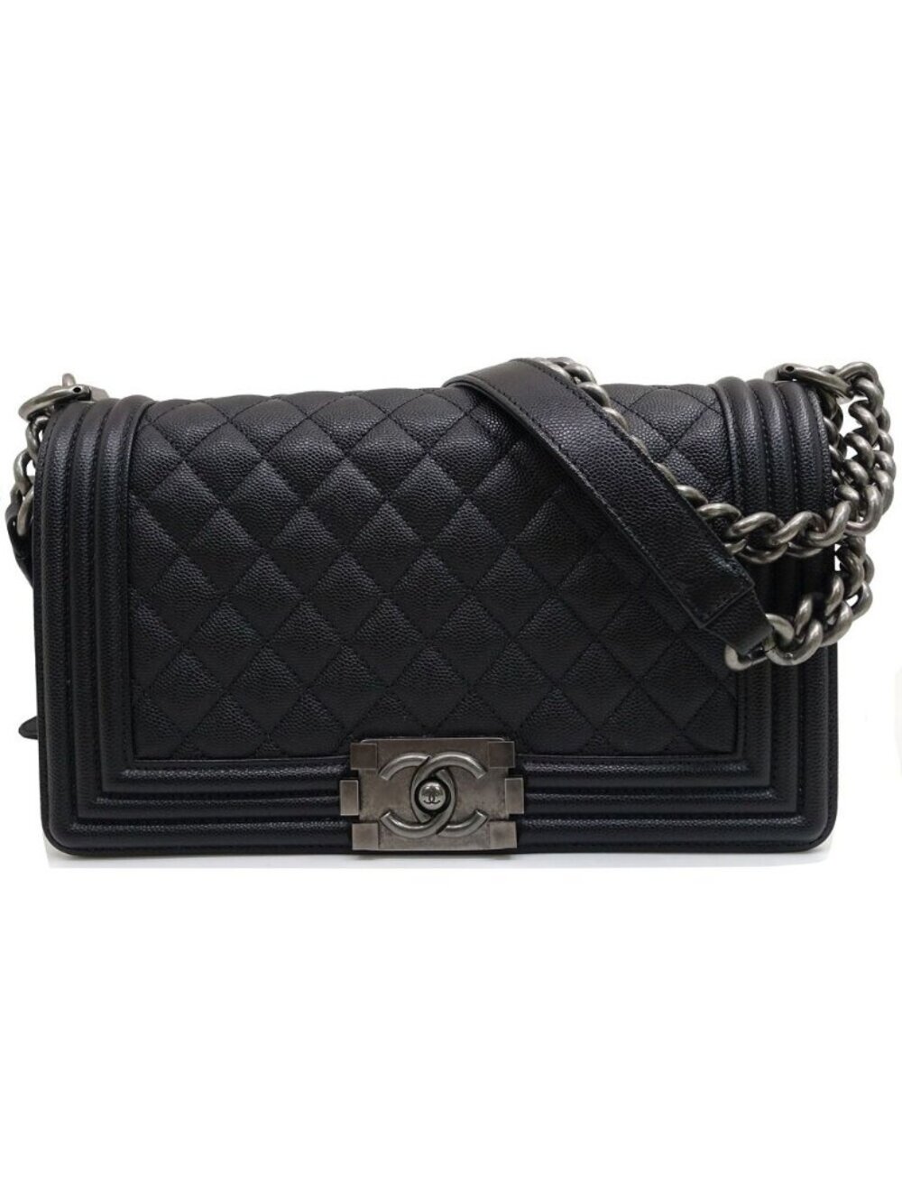 Chanel Boy 25 Handbag Caviar Leather Gunmetal